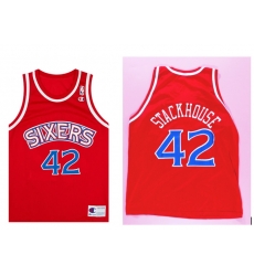 Men Sixers Stackhouse #42 Red Stitched NBA Jersey