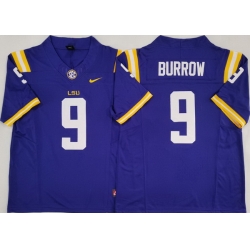 Men LSU Tigers #9 Joe Burrow Purple Stitched NCAA Jersey