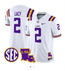 Men LSU Tigers Kyren Lacy #2 White Stitched NCAA Jersey