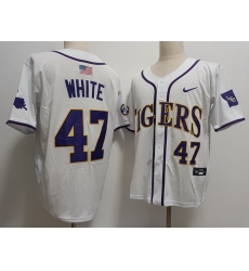 Mens LSU Tigers #47 Tommy White 2024 White Baseball Game Jersey