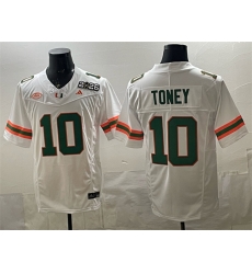 Men Miami Hurricanes 10 Malachi Toney White F U S E  2026  26 Florida Patch Stitched Football Jersey