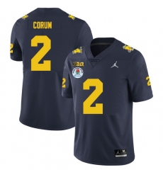 Men Michigan Wolverines Blake Corum #2 Navy Blue High School F U S E Stitched 2024 Rose Bowl Jersey