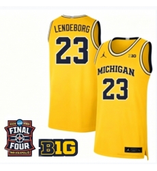 Men Michigan Wolverines Yaxel Lendeborg #23 Jordan Stitched Yellow Final FOUR Patch Jersey Men Michigan Wolverines Yaxel Lendeborg #23 Jordan Stitched Yellow Final FOUR Patch Jersey