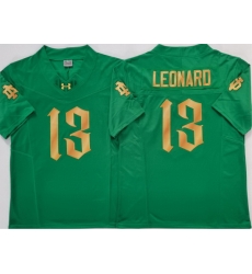 Men Notre Dame Fighting Irish #13 Riley Leonard Green Gold Stitched NCAA Jersey