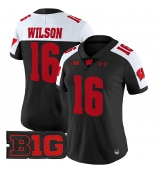 Women Wisconsin Badgers 16 Russell Wilson Black Alternate 2024 Vapor Limited Jersey All Stitched Women Wisconsin Badgers 16 Russell Wilson Black Alternate 2024 Vapor Limited Jersey All Stitched