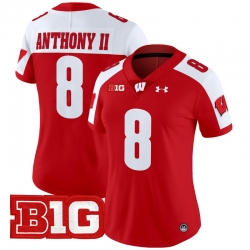 Women Wisconsin Badgers 8 Vinny Anthony II Red Alternate 2024 Vapor Limited Jersey All Stitched