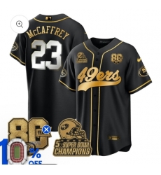 Men San Francisco 49ers #23 McCaffrey Black Gold Stitched Jersey
