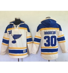 Men St.Louis Blues 30 Martin Brodeur Cream Sawyer Hooded Sweatshirt Stitched NHL Jersey