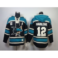 Men San Jose Sharks 12 Patrick Marleau Black Sawyer Hooded Sweatshirt Stitched NHL Jersey