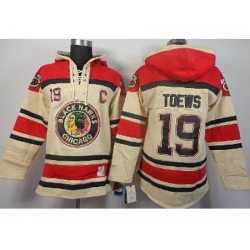 Chicago Blackhawks 19 Jonathan Toews Cream Lace-Up Hoodies