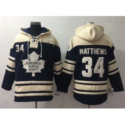 Maple Leafs #34 Auston Matthews Blue Sawyer Hooded Sweatshirt Stitched NHL Jersey