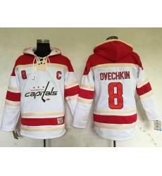 Men Washington Capitals 8 Alex Ovechkin White Sawyer Hooded Sweatshirt Stitched NHL Jersey