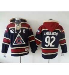 Men Colorado Avalanche 92 Gabriel Landeskog Navy Stitched Hoody