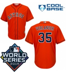 Mens Majestic Houston Astros 35 Justin Verlander Replica Orange Alternate Cool Base Sitched 2019 World Series Patch jersey