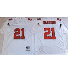 Men Atlanta Falcons 21 Deion Sanders White M&N Throwback Jersey