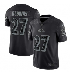 Men Baltimore Ravens 27 J K  Dobbins Black Reflective Limited Stitched Football Jersey