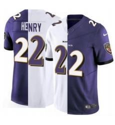 Men's Baltimore Ravens #22 Derrick Henry 2023 Purple White Split Vapor Limited Football Stitched Jersey