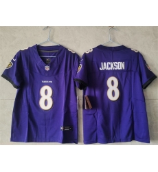 Women Baltimore Ravens 8 Lamar Jackson Purple Vapor Football Jersey 