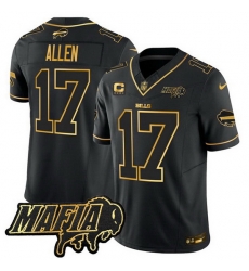 Men Buffalo Bills 17 Josh Allen Black Gold 2025 F U S E  With Bills Mafia Patch  26 4 Star C Patch Vapor Limited Stitched Football Jersey