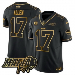 Men Buffalo Bills 17 Josh Allen Black Gold 2025 F U S E  With Bills Mafia Patch  26 4 Star C Patch Vapor Limited Stitched Football Jersey