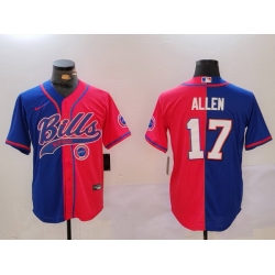 Men Buffalo Bills 17 Josh Allen Red Blue Team Cool Base Stitched Baseball Jersey 2