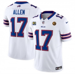 Men Buffalo Bills 17 Josh Allen White 2023 F U S E  With 4 Star C Ptach And John Madden Patch Vapor Limited Stitched Football Jersey