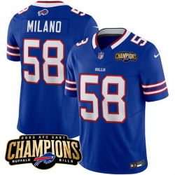 Men Buffalo Bills 58 Matt Milano Blue 2023 F U S E  AFC East Champions Ptach Stitched Football Jersey