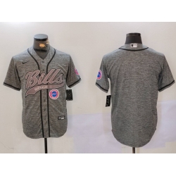 Men Buffalo Bills Grey Team Blank Cool Base Stitched Baseball Jersey 9