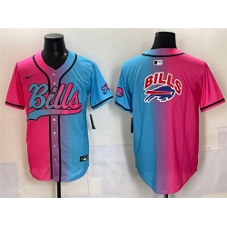Men Buffalo Bills Team Big Logo Pink Blue Limited Stitched Baseball Jersey