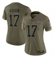 Women Buffalo Bills 17 Josh Allen Olive 2022 Salute To Service Limited Stitched Jersey