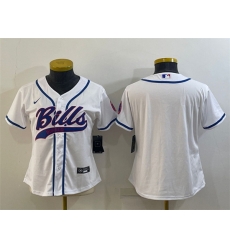 Women Buffalo Bills Blank White With Patch Cool Base Stitched Baseball Jersey