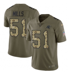 Youth Nike Panthers #51 Sam Mills Olive Camo Stitched NFL Limited 2017 Salute to Service Jersey