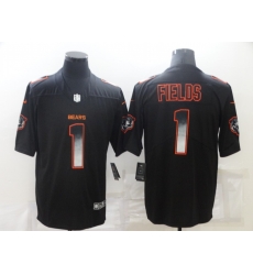 Men Chicago Bears 1 Justin Fields Black Smoke Fashion Limited Stitched Jersey