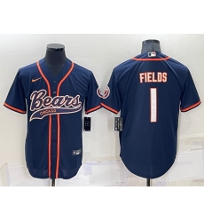 Men Chicago Bears 1 Justin Fields Navy Cool Base Stitched Baseball Jersey