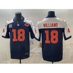 Men Chicago Bears 18 Caleb Williams Navy White F U S E  With 1 star C Patch And VMH Patch Throwback Stitched Football Jersey