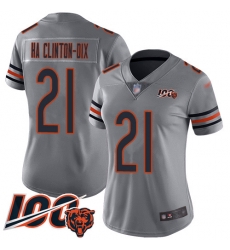 Women Chicago Bears 21 Ha Ha ClintonDix Limited Silver Inverted Legend 100th Season Football Jersey