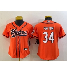 Women Chicago Bears 34 Walter Payton Orange With Patch Cool Base Stitched Baseball Jersey