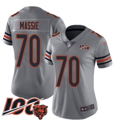 Women Chicago Bears 70 Bobby Massie Limited Silver Inverted Legend 100th Season Football Jersey