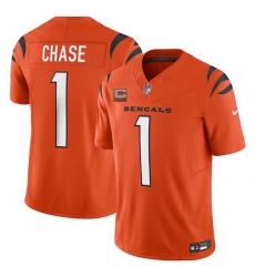 Men Cincinnati Bengals 1 Ja 27Marr Chase Orange 2025 F U S E  With 1 Star C Patch Vapor Untouchable Limited Stitched Football Jersey