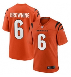 Men Cincinnati Bengals 6 Jake Browning Orange Stitched Game Jersey