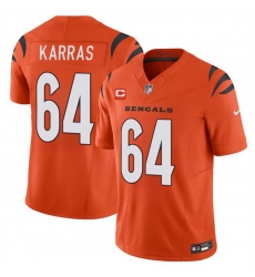 Men Cincinnati Bengals 64 Ted Karras Orange 2024 F U S E With 3 Star C Patch Vapor Untouchable Limited Stitched Jersey