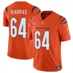 Men Cincinnati Bengals 64 Ted Karras Orange 2024 F U S E With 3 Star C Patch Vapor Untouchable Limited Stitched Jersey