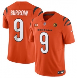 Men Cincinnati Bengals 9 Joe Burrow Orange 2023 F U S E  With 4 Star C Patch And John Madden Patch Vapor Limited Stitched Football Jersey