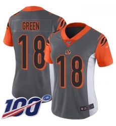 Bengals #18 A J  Green Silver Women Stitched Football Limited Inverted Legend 100th Season Jersey