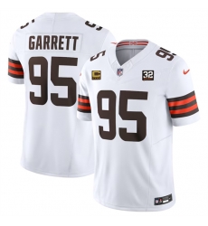 Men Cleveland Browns 95 Myles Garrett White 2023 F U S E  With 4 Star C Patch And Jim Brown Memorial Patch Vapor Untouchable Limited Stitched Jersey