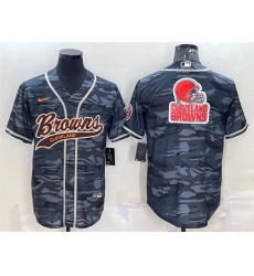 Men Cleveland Browns Grey Camo Team Big Logo With Patch Cool Base Stitched Baseball Jersey