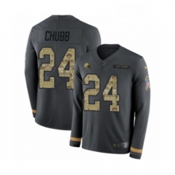 Mens Nike Cleveland Browns 24 Nick Chubb Limited Black Salute to Service Therma Long Sleeve NFL Jersey