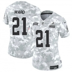 Women Cleveland Browns 21 Denzel Ward 2024 F U S E Arctic Camo Salute To Service Limited Stitched Jersey