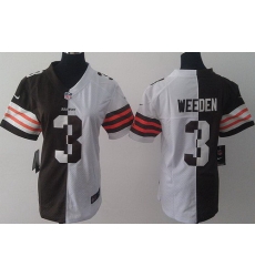 Women Nike Cleveland Browns 3 Brandon Weeden White Brown Split NFL Jerseys