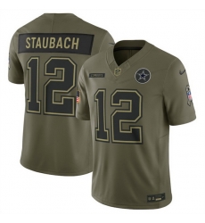 Men Dallas Cowboys 12 Roger Staubach Olive 2025 Salute to Service Limited Stitched Football Jersey